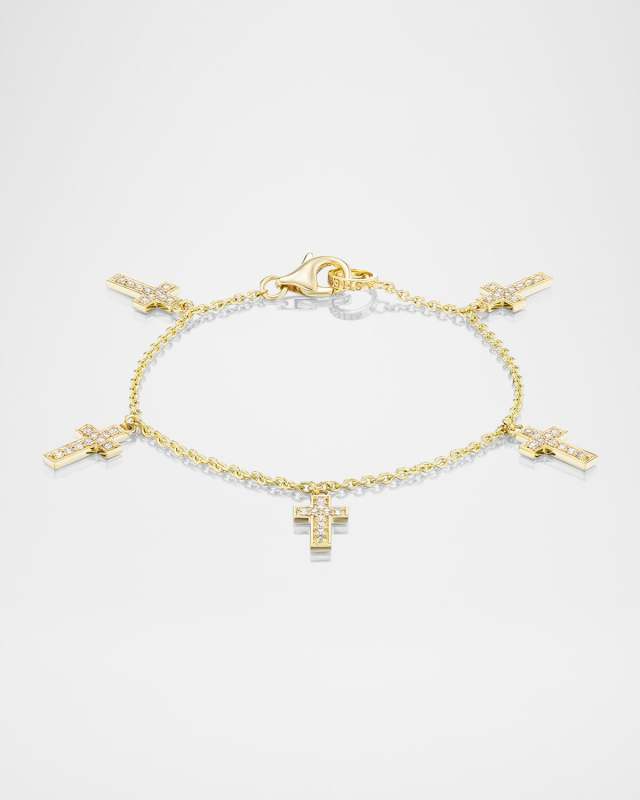 14K Yellow Gold Diamond Pave Cross Charm Bracelet
